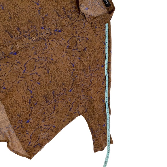 Fab’rik Brown & Blue Semi Sheer Snake Print Button Down Blouse, Size Medium - Picture 7 of 10